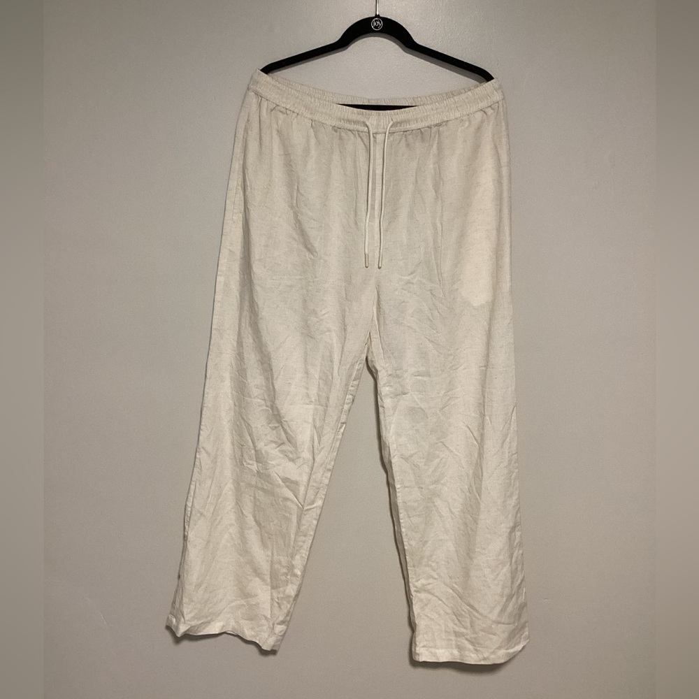 BoohooMan Pant Size 2XL Cream Cotton Thin Trousers Elastic Waist Pull On Beach